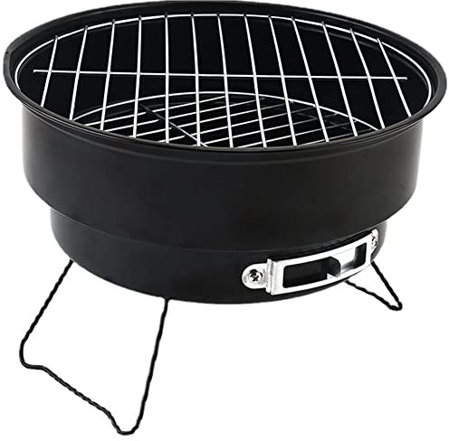 GudGmtoy Barbecue rotondo portatile da tavolo, in acciaio inox, piccolo, pieghevole, per barbecue, mini griglia a carbone per picnic all'aperto, veloce da montare, cucina in campeggio (26 cm)