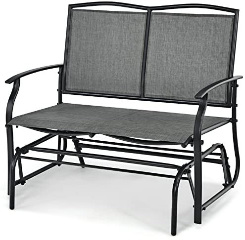 RELAX4LIFE 2 Seater Glider Bench, Outdoor Rocking Chair Garden Rocker Loveseat, Double Swing Benches Steel Frame Leisure Armchair for Beach Backyard Poolside (Grey, 104 x 72 x 92cm)