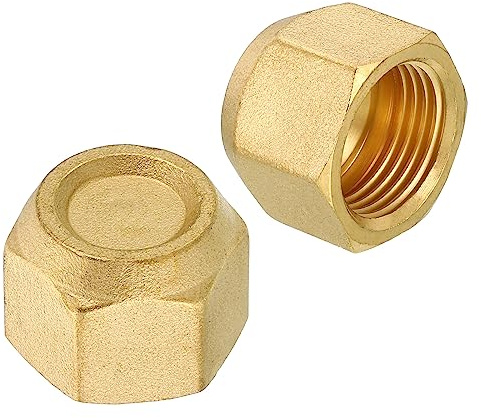 PATIKIL 2 Paquete Hembra 7/8-14UNF Latón Sello Tapón 45 Grados Hexagonal | SAE Acampanado Tubo Accesorio, Tubería Montajes, para Aire Acondicionado Refrigeración