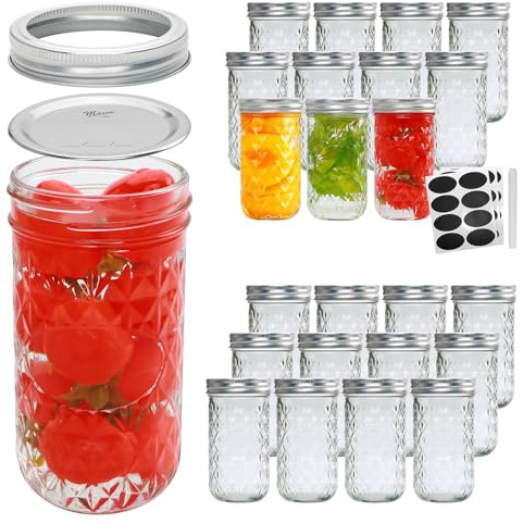 Flrolove Mason Jars 12 OZ,Canning Jars with Lids 24PACK,Glass Jam Jars, Jelly Jars with Airtight Lids,Ideal for Canning, Preserving, Honey, Wedding Favors, Shower Favors