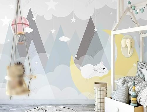 Fototapete 3D Effekt Tapeten 3D Cartoon Valley White Bear Heißluftballon Für Kinder Tapete Fototapeten Vlies Wandtapete Wohnzimmer Schlafzimmer Wand Schmücken 300Cm(W)*210Cm(H)