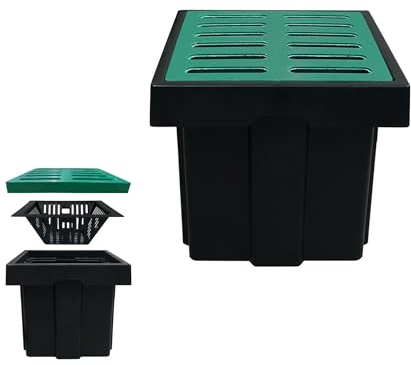 Natotela Catch Basin for Drainage with Fiber Glass Grate-18x18x15 in. Large Drainage Basin with Debris Basket,A15 French Drain Basin Without Reserved Hole for Yard,Downspout,Lawn,Municipal Pipeline