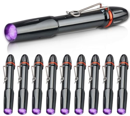 MODOAO UV Licht Taschenlampen Schwarzlicht Mini 395nm LED Taschenlampe mit Klipp Glue Curing Money Detector Stirnlampe (10 Pack)