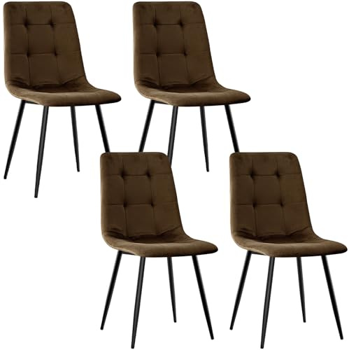 JIJIAN Esszimmerstühle 4er Set, Küchenstühle mit Samt, Braun | Stühle Esszimmer mit Schwarzen Metallbeinen, Bis 120 kg Belastbar, Moderne Polsterstühle für Esszimmer Wohnzimmer Küche