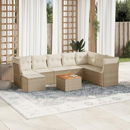 SECOLI Rattan Gartenlounge Con Stauraum XXL Loungemöbel Set Terrassenmöbel Loungesofa Sitzgruppe Rattan Ecklounge Gartenmöbel Set Balkon Möbel Beige 9-tlg-Type-198