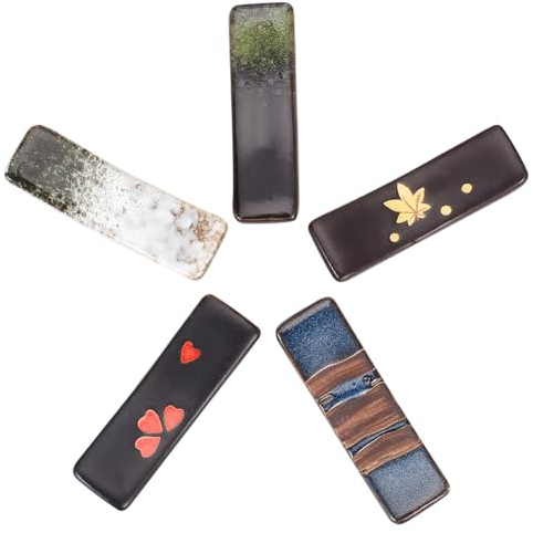 craspire 5 pièce Repose Baguettes Japonais Porte Baguettes en Porcelaine Rétro en Céramique Cuillère à Dîner Chinoise Fourchette Brosse Support de Stylo Ensemble pour Comptoir Vaisselle Ornements