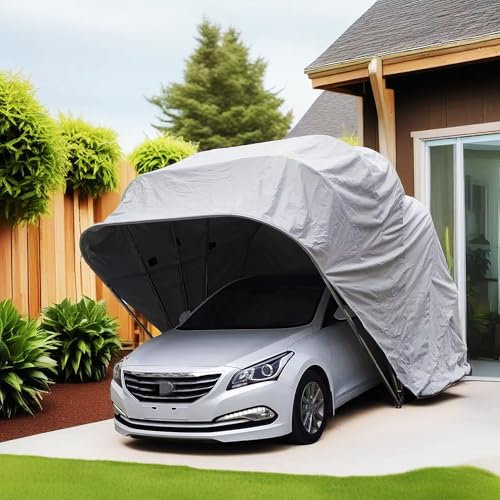 WTTTTW Carport Pliable Semi-Automatique, carport Mobile résistant au Froid et à la Pluie, carport rétractable hydraulique en métal Robuste, Garage Portable,19x8.8x8ft
