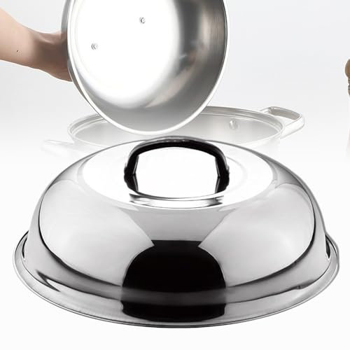 Couvercle de wok rond multifonctionnel en acier inoxydable, avec poignée, couvercle teppanyaki pour friture à la maison, cuisson à la vapeur, grillades en plein air (40cm)
