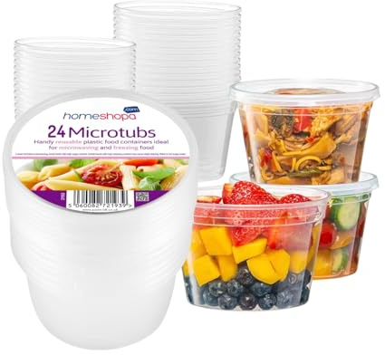 HOMESHOPA Plastic Food Storage Containers, 24 Pack 550ml Round Microwave Clear Container with Lids, BPA Free Stackable Airtight Reusable, Dishwasher & Freezer Safe, Meal Prep Takeaway Tubs