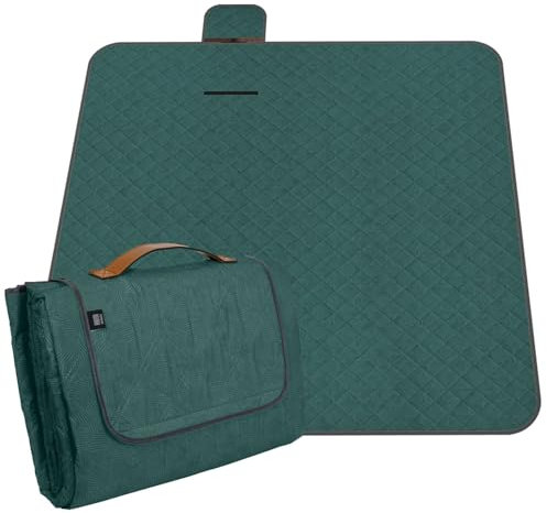 PERLETTI Coperta Pic Nic Impermeabile Adulto 200x200 cm - Telo Picnic Grande per Famiglia Spiaggia Montagna Parco Giardino - Tappeto da Campeggio per Esterno Portatile Pieghevole (Foglie, 200x200)