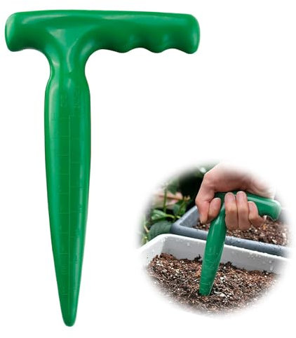 Fioriera per bulbi da giardino, in plastica, con scala di misurazione da 1 a 10 cm, fioriera tradizionale con manico, per piantare semina (verde scuro)