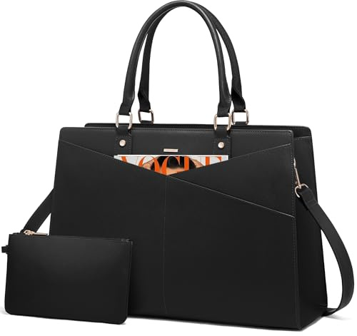 LOVEVOOK Laptoptasche 15,6 Zoll Handtasche Damen, Arbeitstasche Lehrertasche Groß Aktentasche Schultertasche Tote Bag Schultasche Shopper Tasche für Arbeit Büro Uni Business Schule,Schwarz