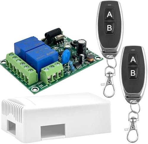DC 110V 220V 433mhz Remote Control Switch RF Relay Wireless Receiver Light Switch Board with 2 Transmitter Key Fobs for Motor,Light,Garage Door,DIY Controller