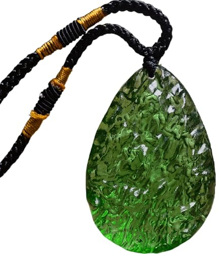 CNAFGBGG 1PC Moldavite Necklace, Green Glass Irregular Shape Moldavite Crystal Pendant with Necklace String