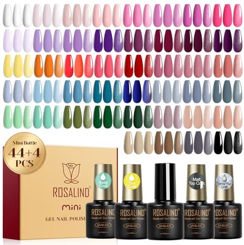 ROSALIND UV Nagellack Set, 48 Stück Weiß Rosa Violett Rot Grün Blau Gel Nagellack, Soak-Off Mini UV Farbgel Gelnägel für Nagel Design Gel Nail Polish Frühling Sommer Geschenk