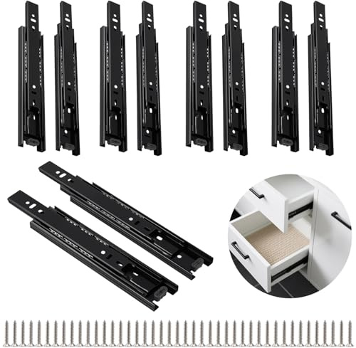 CHUENKUK 5 Paar Schubladenschienen Vollauszug 3 Falten, 20cm Vollauszüge Softclose, Schwarz Auszugsschienen Bodenmontage mit Montageschrauben und Schienen für Schubladen