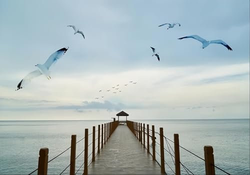 gdkldfg Carta Da Parati Moderna Poster Oceano Molo Uccelli Paesaggio naturale 400x256cm Wallpaper Seta Carta Parati Decorazioni Parete Camera Da Letto Soggiorno