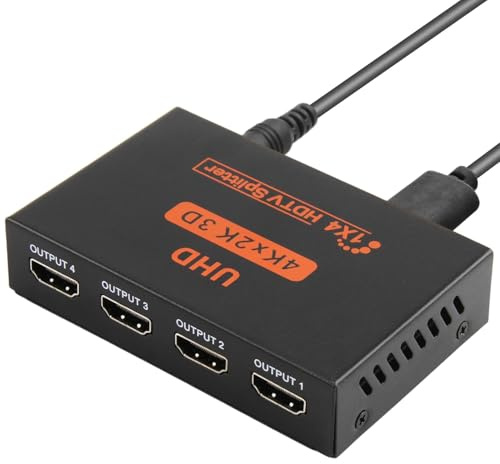 HDMI Splitter 1 in 4 out, 4K Splitter HDMI Multi Connector Adapter with 3.3FT Cable 4K@30HZ Full HD for PC Laptop HDTV Projector Xbox PS3 PS4 PS5, Mirror Only, Not Extend