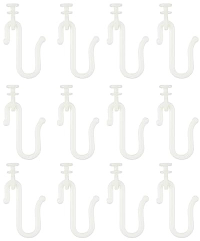 12 Pairs Curtain Hooks & Gliders – Durable S-Shaped Hooks with Quiet Smooth Rollers, Flexible Track Accessories for Ceiling & Bathroom Curtains (White)