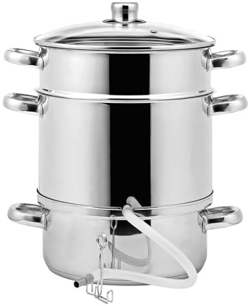mucHome Entsafter Dampfentsafter 8L, Edelstahl 3-teilig, für alle Herdarten inkl. Induktion Ø 26cm spülmaschinengeeignet Induktionsdampfentsafter Topf Entsafter für Beeren, Obst und Gemüse