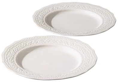 Lot De 2 Assiettes Plates En Céramique Blanche De 25 Cm, Avec Relief, For Pâtes, Steaks Et Desserts. Passe Au Lave-vaisselle.(10 inch)