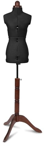 Lady Valet Schneiderbüste XS Schwarz – verstellbare Schneiderpuppe Größe 34–38 | Retro Design mit Holz-Dreifuß & 8-teiligem System