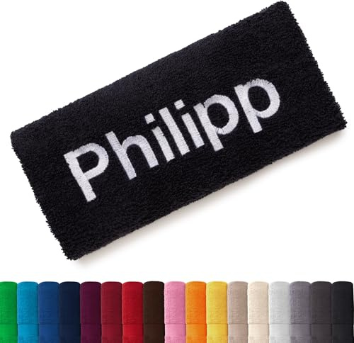 EllaTex Besticken Sie Handtuch mit Namen oder mit Wunschtext Bestickt, Farbe:Schwarz; Größe:Saunatuch XXL 100x200 cm