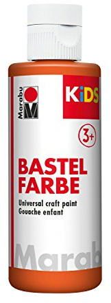 Marabu 03040004013 - Kids Bastelfarbe orange 80 ml, Farbe für Kinder ab 3 Jahre zum Basteln und Malen, parabenfrei, vegan, gut deckend, schnell trocknend auf Papier, Holz, Stein, auswaschbar