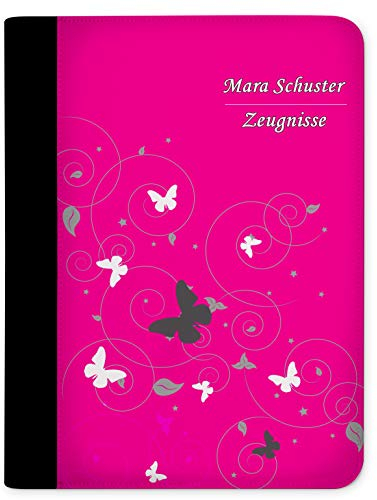 CreaDesign Customize A4 Zeugnismappe für Kinder 26,7x32,7x1 cm, Sichtbuch mit 10 Klarsichthüllen, erweiterbar auf bis zu 20 Taschen, Pink Schmetterling design, Dokumentenmappe für Schüler