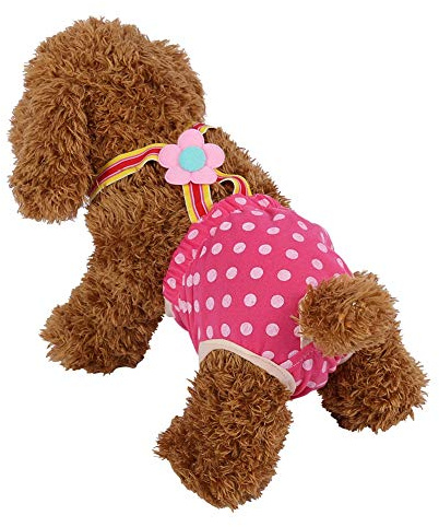 Smandy Hundewindeln für weibliche Hunde, Waschbare Schutzhosen, Hygieneunterwäsche für 6 Größen, Sanitär Windel, Physiologische Unterwäsche, Rose/Rot, Hundewindel XS