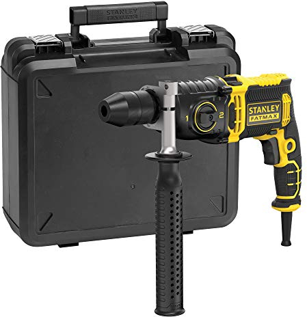 STANLEY FATMAX - Taladro Percutor con Cable de 1.100W, Porta Brocas Metálico Automático de 13 mm, 54.400 IPM, con Maletín y Empuñadura Lateral, FMEH1100K-QS