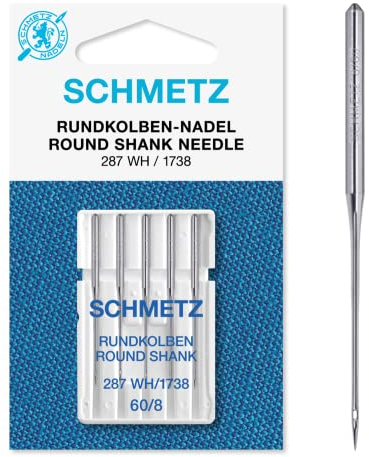 SCHMETZ | 5 Nähmaschinennadeln | Rundkolben | 287 WH/1738 | Nadeldicke 60/8 | Hinweis: Überprüfen Sie das empfohlene Nadelsystem in der Bedienungsanleitung