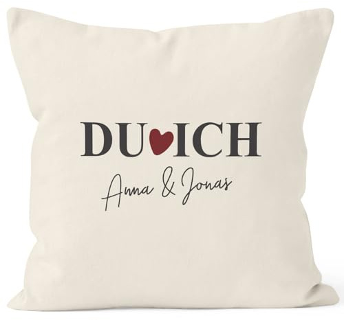 SpecialMe® personalisierter Kissen-Bezug Du Ich Herz mit Namen anpassbar Geschenk Liebe Natur Unisize