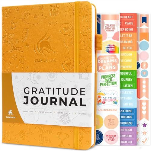Clever Fox Gratitude Journal - Daglig dagbok för lycka, positivitet och Affirmation - Inspirerande daglig anteckningsbok - 3 månader, A5 (bärnstensgul)