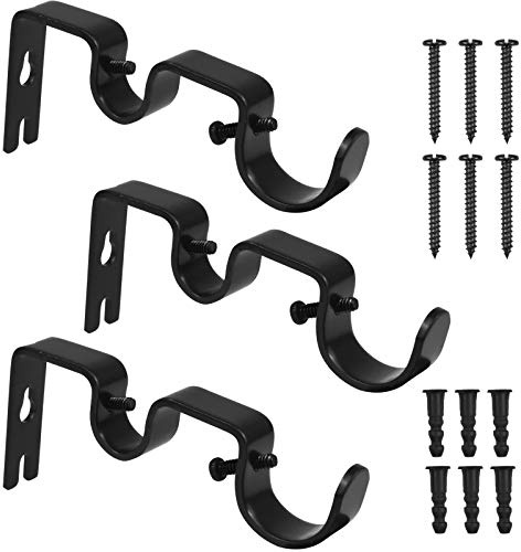 Fodlon 3 Stück Gardinenstange Halterung, Verstellbare Vorhangstangen Halterungs, Metall Wandhalterung Vorhang Stange Halter mit Schrauben und Bohren (Schwarz)