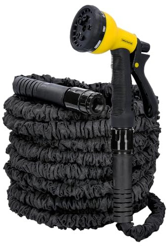 Tough Master Expandable Garden Hose 100FT Flexible Expanding Magic Watering Hose with 8 Function Spray Gun 3/4 1/2 Fittings Leak-Proof Hose Pipe Comes in Plastic Storage Box