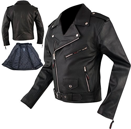 A-Pro Giacca Pelle Moto Genuina Custom Vintage Retrò Chiodo Classico American Nero (S, NERO)