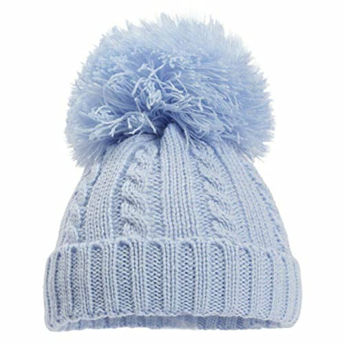 Mini Mart Online Limited Baby Knitted Cable Single Pom Pom Bobble Boy Girl Cap Hat Bonnet Nb-6 Months Blue, One Size