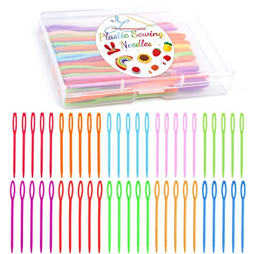 Ruasol 50 pcs Aiguilles à coudre en plastique à grand chas, 7 cm/2,7 pouces 9 cm/3,5 pouces Deux tailles d'aiguilles à tisser en plastique, Aiguille à coudre en fil coloré pour débutants