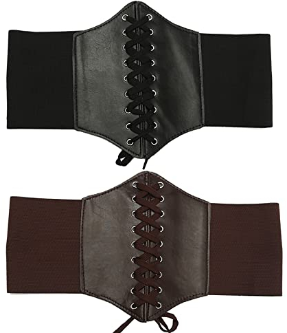 mohito 2 Stücke Gürtel Korsett Damen Breiter Schnürgürtel für Damen Korsett Gürtel Elastischer für Kleider, Partys Geeignet für Taillenumfang zwischen 70cm-85cm (schwarz+braun)
