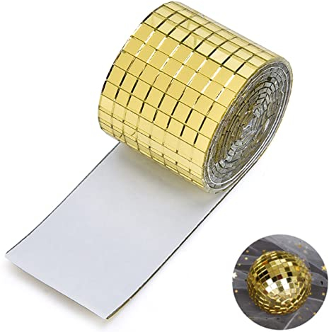 Mosaïque Miroirs Autocollants, Mini Miroirs Autocollants en Verre Véritable, Carreaux Carrés de Verre, Applicable à Artisanat, Décoration Murale(Or)
