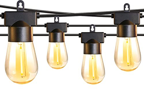 Mumaniu Outdoor String Lights Mains Powered,100FT/30m S14 String Lights with 50+2Pcs Plastic Bulbs, 1W 2700K Waterproof Shatterproof Warm White Festoon Lights for Patio Outside Terrace