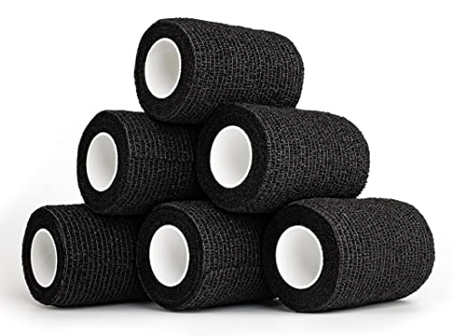 YAXEON Self Adhesive Bandage Wrap| 6 Rolls 3x 5 Yards Medical Tape,Vet Tape,Athletic Tape,Elastic Cohesive Bandage for Sports Injury,Stretch Athletic,Ankle,(Black)