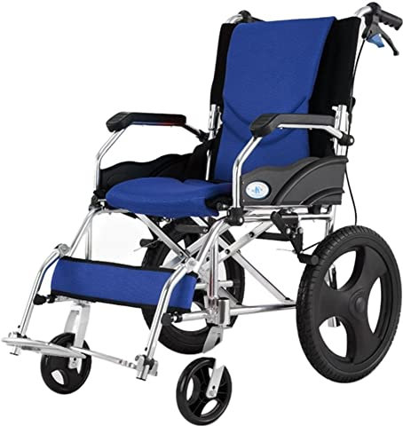 Samnuerly Klapprollstühle Ultraleichter Aluminium-Faltrollstuhl für den Transport, Rollstuhl mit Begleitperson, tragbarer Transport-Reisestuhl, abnehmbare Fußstützen (Color : Blue)