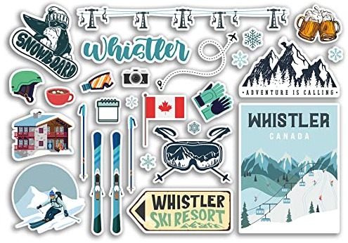 A5 Aufkleber Bogen Whistler Vinyl Aufkleber - Kanada Ski Resort Berge Snowboard Urlaub Flagge Reise Schnee Sport Gepäck Scrapbooking #79039
