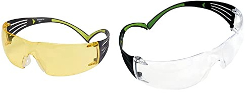 3M SF403AF Schutzbrille SecureFit, Gelb, Rahmen Schwarz/Grün SecureFit Schutzbrille SF401AF, klar – Arbeitsschutzbrille mit Anti-Fog- & Anti-Scratch-Beschichtung – Wirkungsvoller UV-Schutz