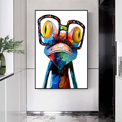 Recrtain Niedlicher Frosch Wandkunst Leinwand Gemälde Bunte Lustige Frosch mit Brille Bilder, Abstrakte Tiere Leinwand Wandkunst Poster Drucke für Schlafzimmer Wohnzimmer Küche Badezimmer Büro
