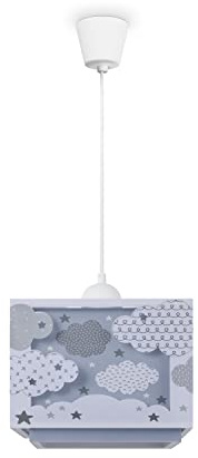 Paco Home Kinderzimmerlampe Kinderlampe Deckenlampe Pendelleuchte Lampenschirm Stoff Regenbogen Stern Löwe Dino Mond E27, Lampenart:Pendelleuchte - Typ 1, Farbe:Blau