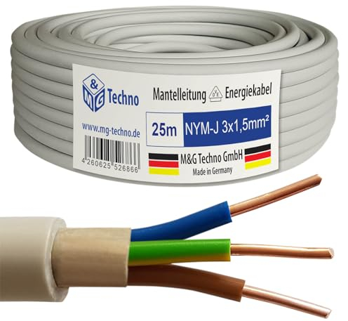 M&G Techno Mantelleitung Feuchtraumkabel Elektrokabel Kupfer Made in Germany (NYM-J 3x1,5 mm², 25m)