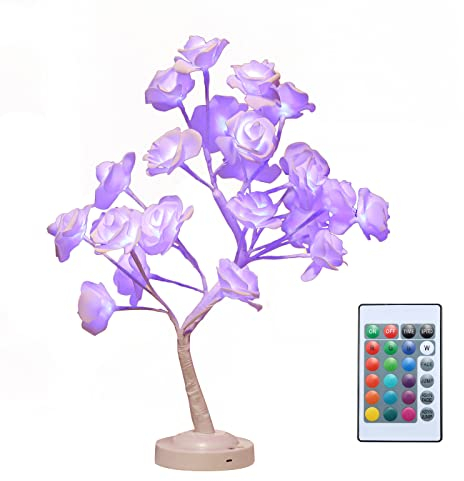 Lampada Albero di Rose, Lampada Albero Fiore Rosa Illuminata con Telecomando, 16 Lampade da Scrivania Fiore Che Cambiano Colore per L'arredamento della Camera da Letto delle Ragazze, Luce(#1)
